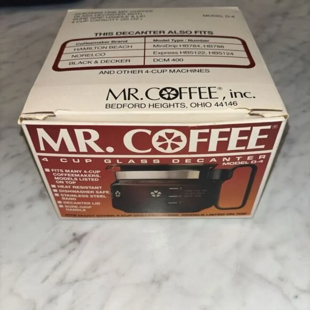 In Box Vintage Mr. Coffee 4 Cup Glass Coffee‎ Pot Decanter Model D-4 Replacement